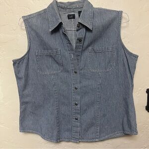 Lee Blue Striped Sleeveless Denim Shirt size large